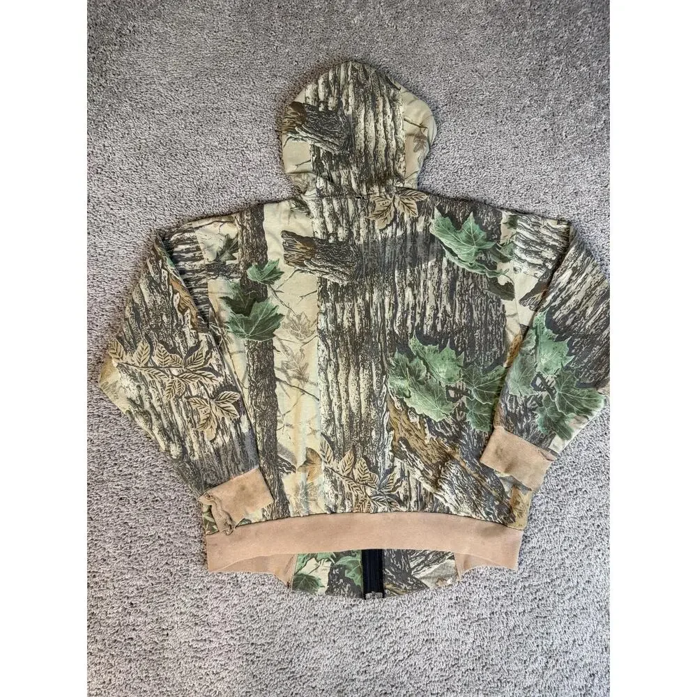 Vintage 80s Realtree Hoodie Mens XL Full Zip Hooded Pockets Fleece Camouflage